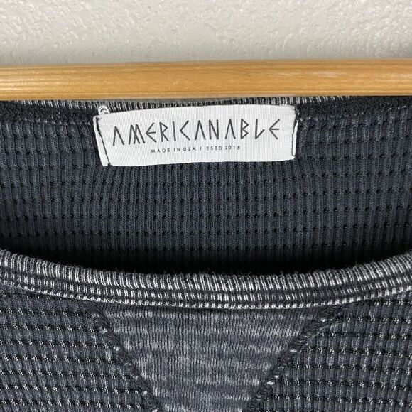 American Able Womens M Thermal Waffle Knit Cuff Details In Washed Black - Picture 2 of 5